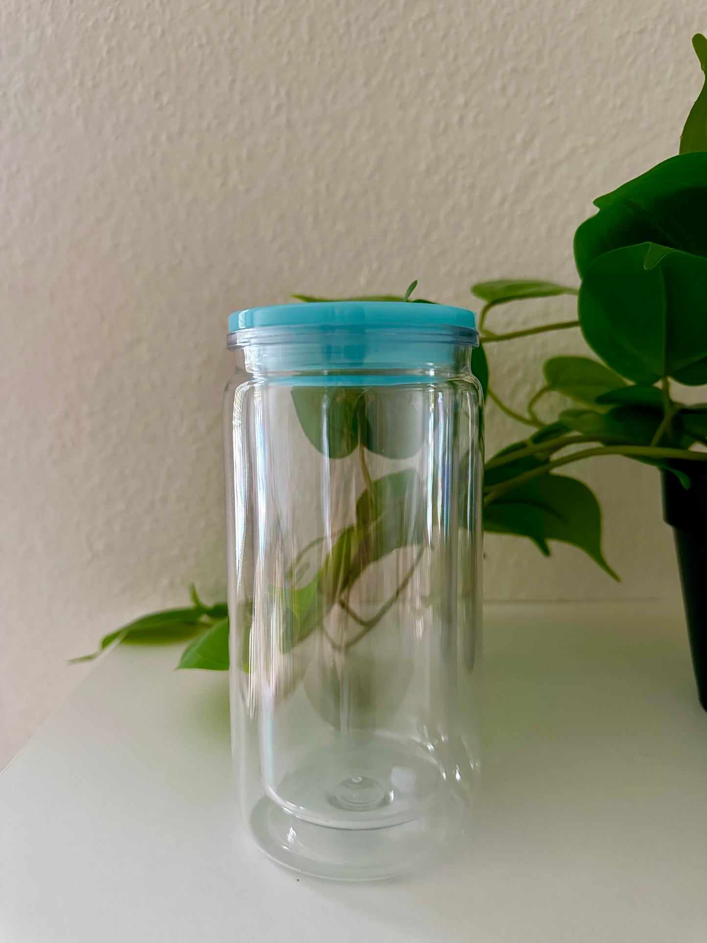 Acrylic tumbler with blue lid