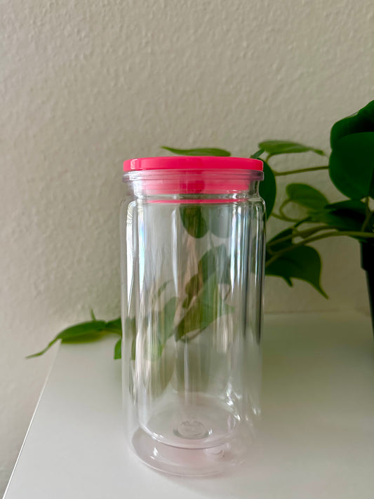 Acrylic tumbler with hot pink lid
