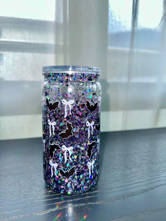 Bats & bows snow globe tumbler