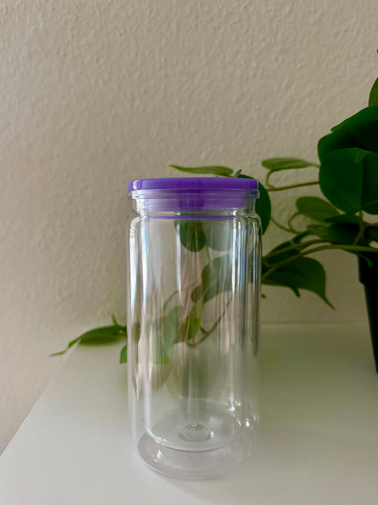Acrylic tumbler with purple lid