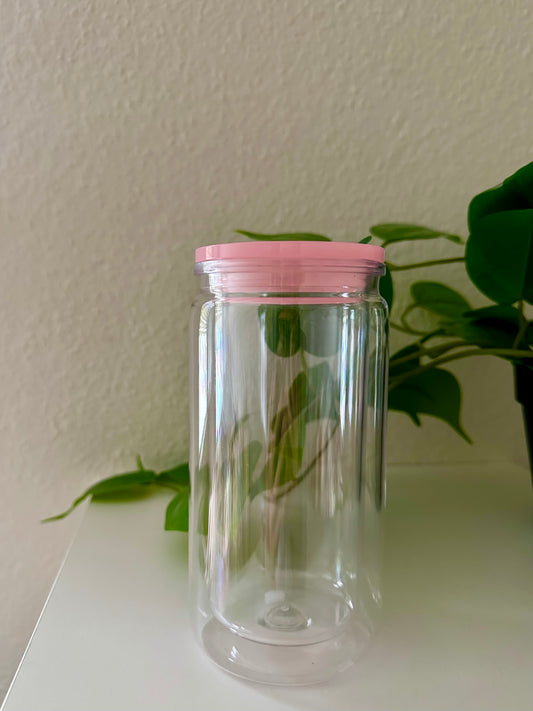 Acrylic tumbler with pink lid